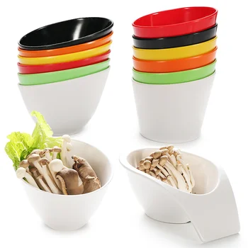 

Melamine Bowl Hot Pot Restaurant Tableware Self-service Seasoning Bowl Commercial Vegetable Barrel Plastic Color Oblique Bowl