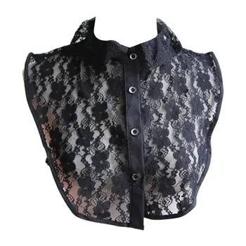 

Women Fake Collar Embroidery Sheer Floral Lace Ruffles Lapel Sweater Half-Shirt