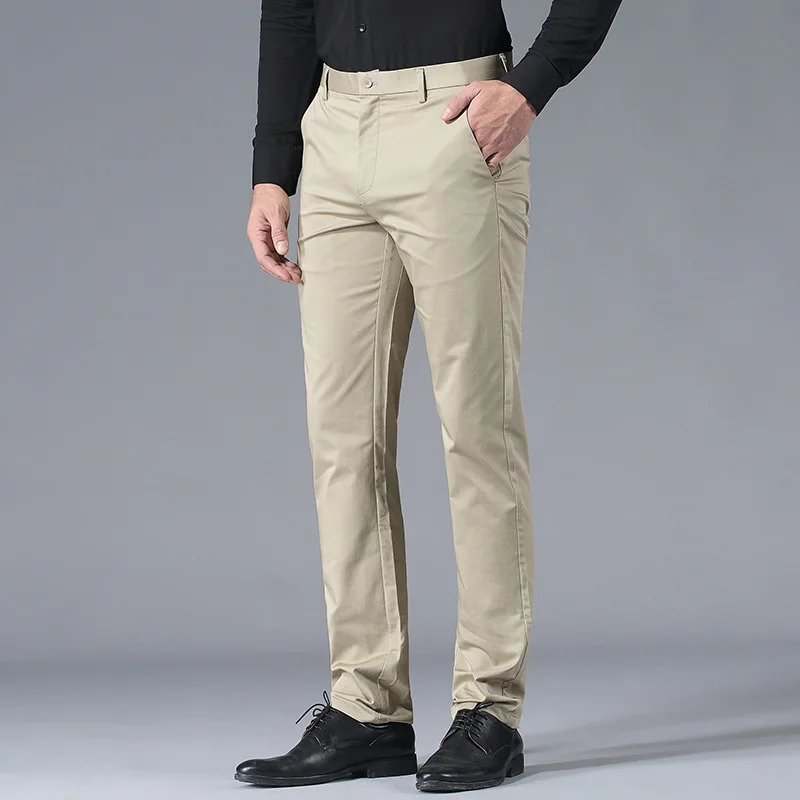

Men Business Elasticity Spring Casual Pants Middle-aged Straight-Cut Slacks No Ironing Summer Thin Section Dad New Style Trouser