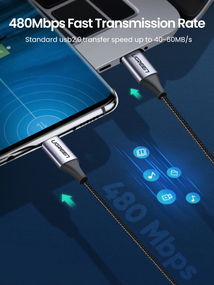 Ugreen USB C к Type для Samsung S20 PD 60 Вт кабель MacBook Pro iPad Pro2020 Быстрая зарядка 4 0 шнур|Кабели