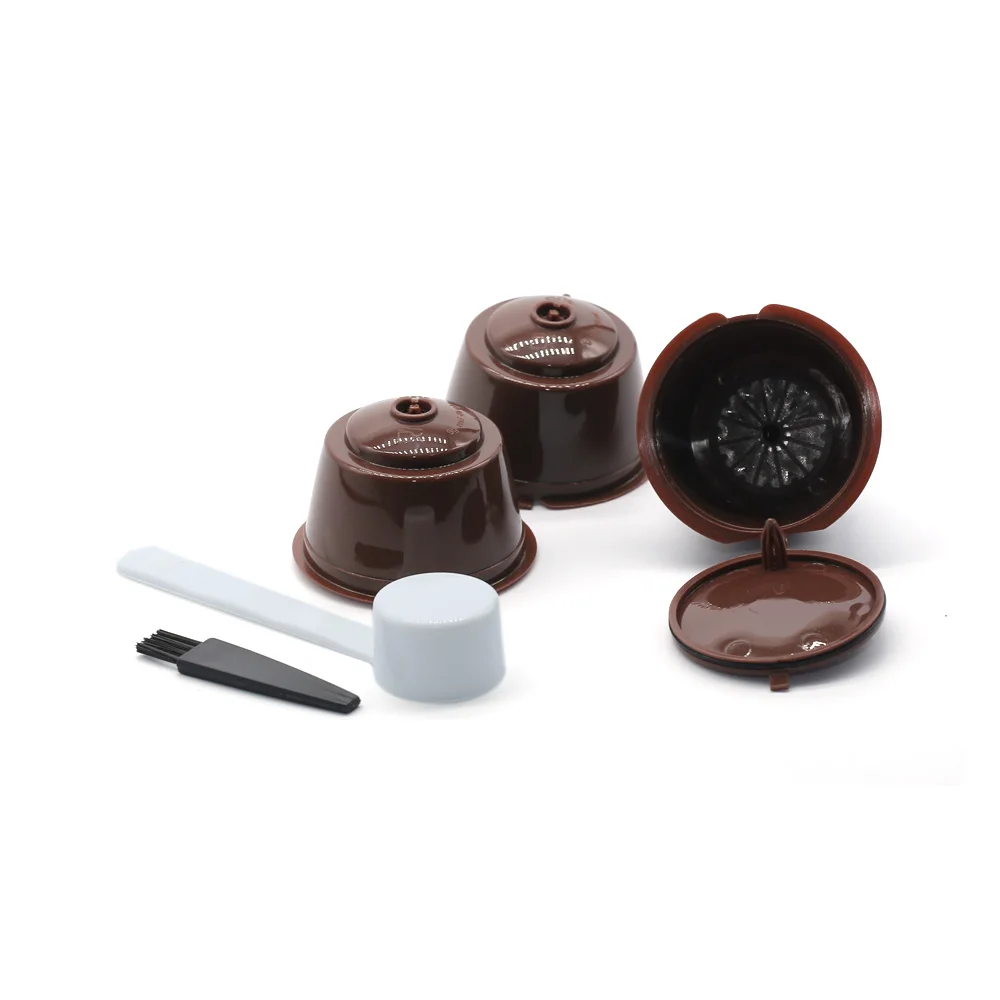 3 Pcs Reusable Coffee Capsule Filter Cup for Nescafe Dolce Gusto Filter Baskets Pod Soft Taste Refillable Capsule Spoon Brush