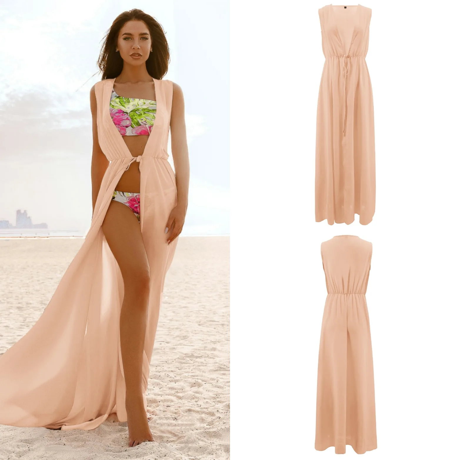 Swim Cover Up For Women Dresses Summer Beach Plus Size One-Piece Dress Has Unveiled New Cardigan Bikini Solid Acetate