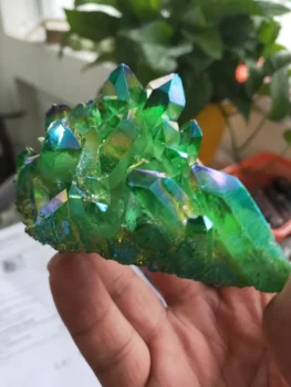 

130grams natural green angel aura quartz crystal cluster Titanium coating quartz cluster electroplating stone Healing