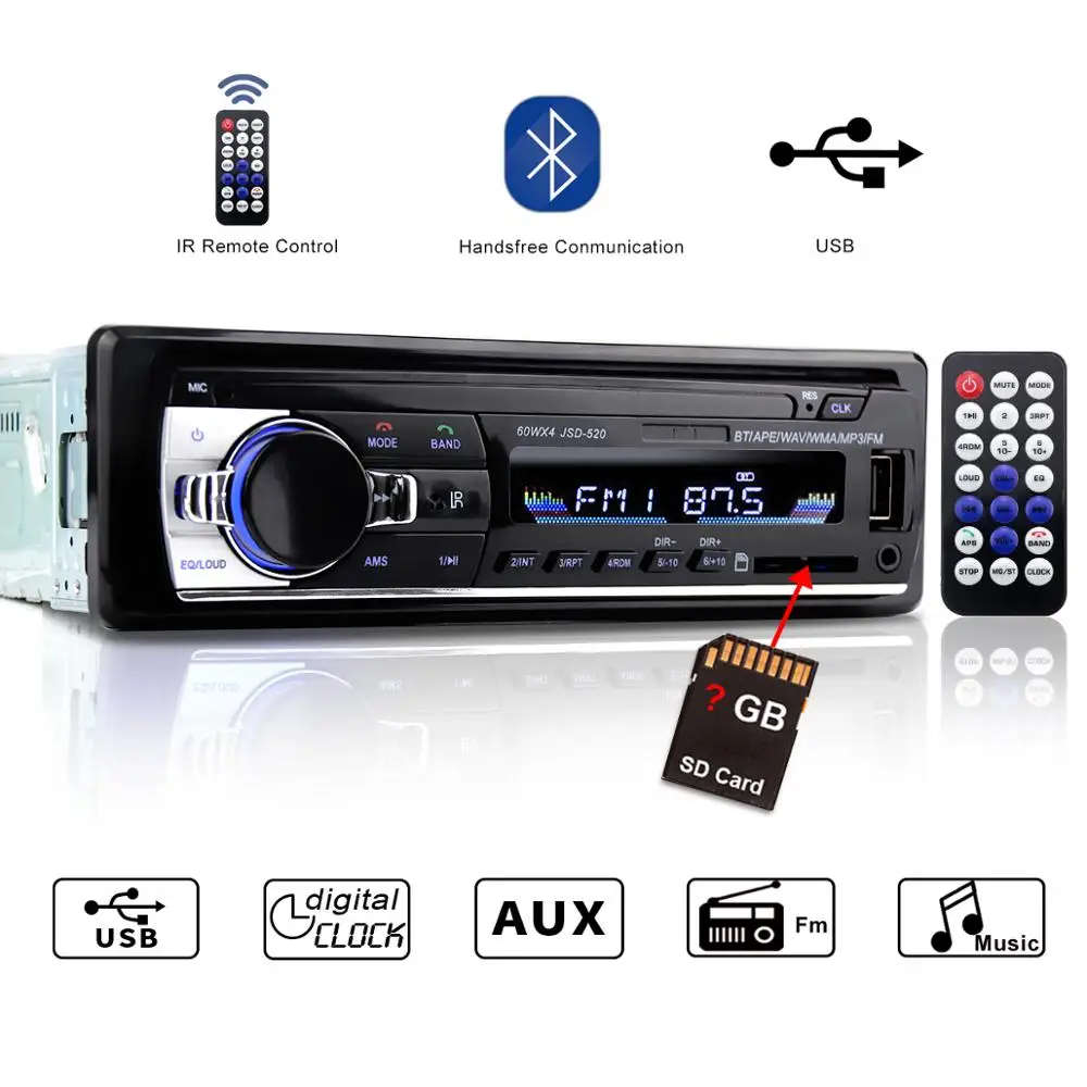 1 Din автомагнитола JSD 520 Авто Стерео 12 в Bluetooth V2.0 Fm Aux вход приемник 1din автомобильный