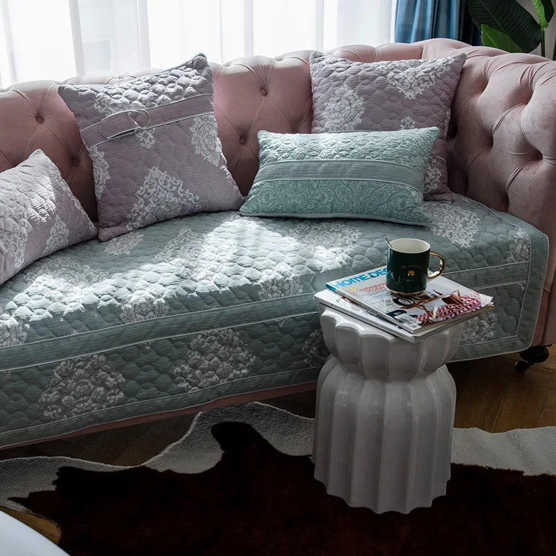 01039-Jacquard Green Европейские жаккардовые Чехлы для дивана и подлокотника, секционные Чехлы для дивана, цветные накидки, полотенце для дивана/салон, не скользит, машинная стирка - Цвет: 01039-Jacquard Green