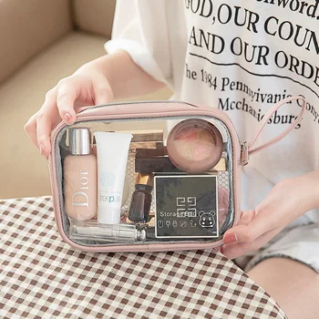 

PU Microfiber Cosmetic Bag Transparent Waterproof 2020 New Style Large Capacity Portable Travel Packing Washed Storage Bag
