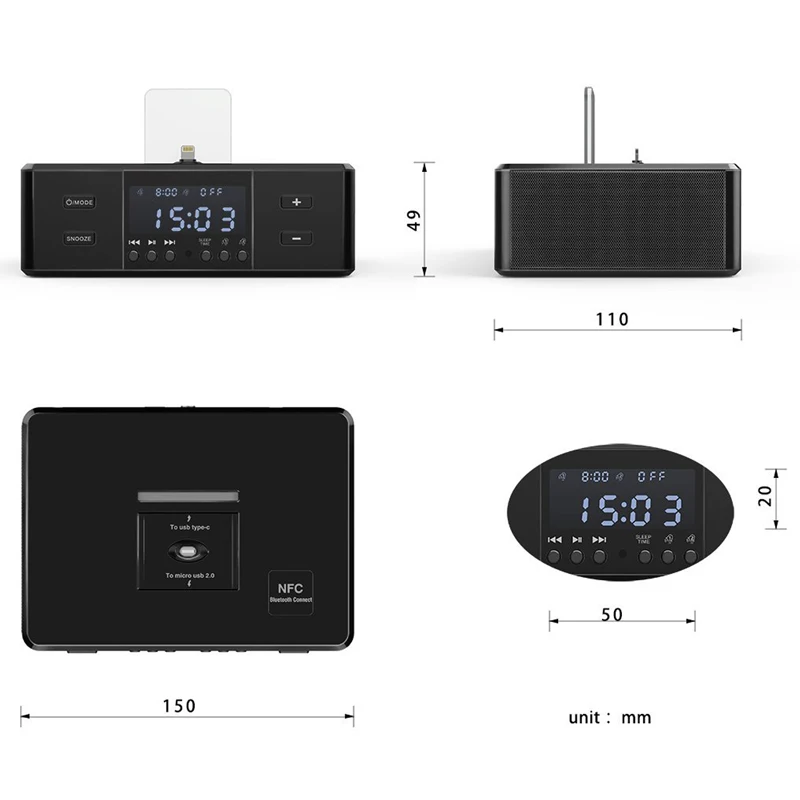 Wireless Bluetooth Speaker Alarm Clock Radio Hotel Room Bedside Electronic Alarm Clock Radio Rotating Charging Base Speaker FM