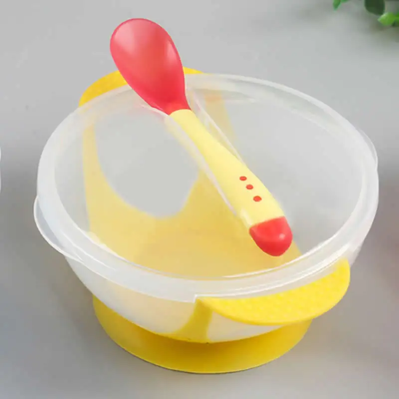 yellow cover spoon Детские PP чаши детские пищевые добавки для малышей Нескользящая присоска чаша супер всасывающая детская пудинг Прозрачная чаша на присоске - Цвет: yellow cover spoon