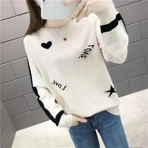 white pullover Woherb, осенний свитер для женщин, с буквенным принтом звезды, пуловеры, повседневные свободные Джемперы, корейская мода, для студентов, Pull Femme 91069 - Цвет: white pullover