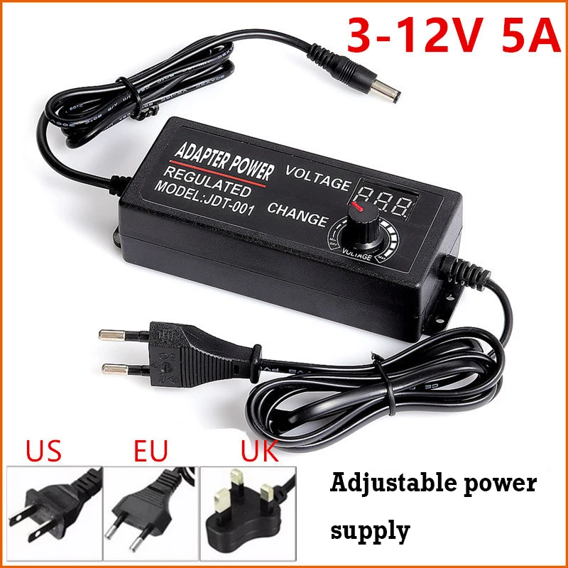 

1PCS Adjustable power adapter AC100V-240V to DC 3-12V 5A Universal adapter with display screen voltage Regulated