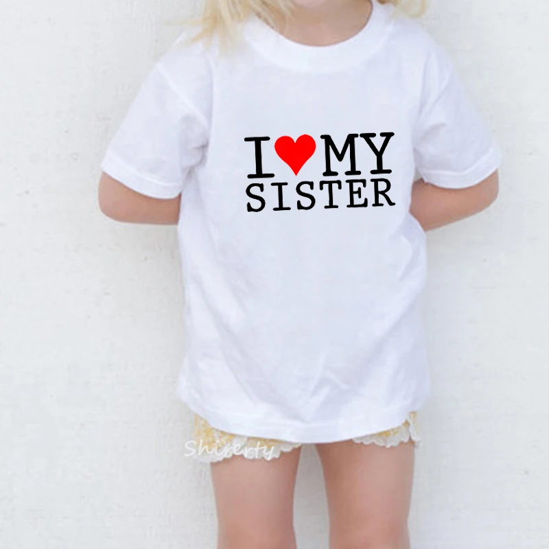 Детская футболка с надписью «I Love My Sister» летняя хлопковая футболка с короткими рукавами и круглым вырезом футболка для маленьких мальчиков и девочек одежда для малышей с принтом «Sister Brother»