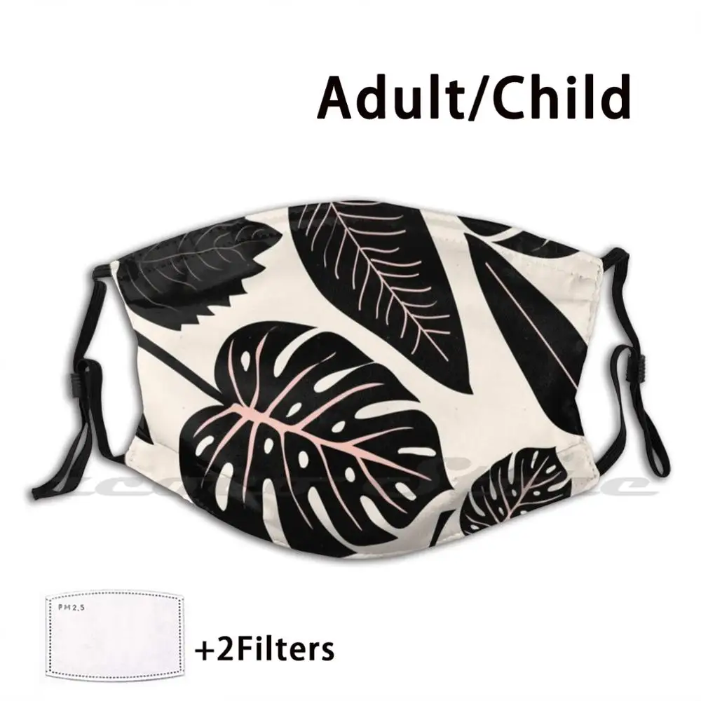 Monstera Leaves-Black And Pastels Mask DIY Washable Filter Pm2.5 Mouth Trending Pattern Nature Spring Floral Flowers Garden | Аксессуары