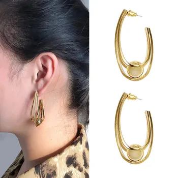 

New Metal Spherical Ring Earrings Line Geometric Earpins