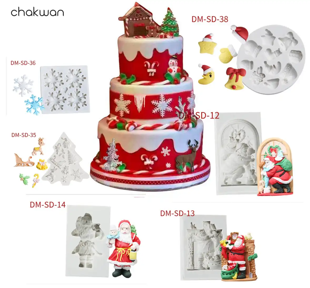 3D Xmas Christmas Tree Snowman Silicone Fondant Cake Chocolate Mould Baking Mold