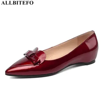 

ALLBITEFO comfortable full genuine leather low-heeled office ladies shoes thick heel high heel shoes sweet bowtie women heels