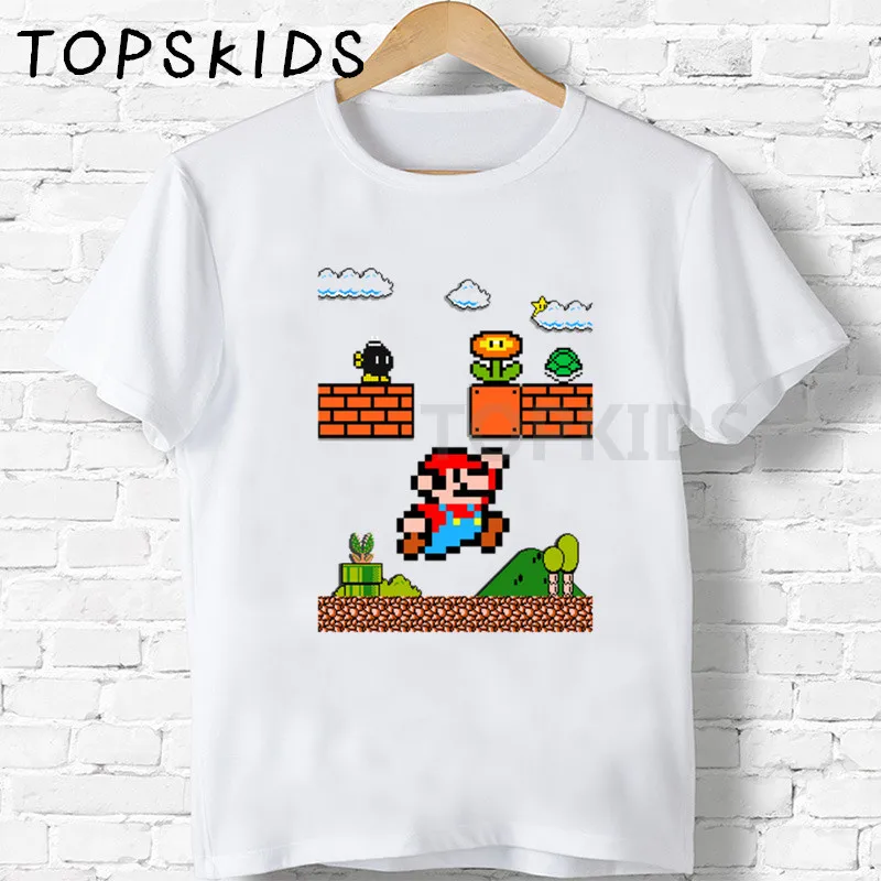 Детские футболки с героями мультфильмов «Super Mario Bros» Забавные топы для маленьких мальчиков и девочек, детская летняя футболка с круглым вырезом HKP5222 - Цвет: White-M