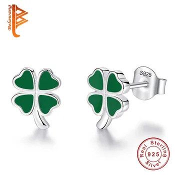 

100% 925 Sterling Silver Stud Earrings Four Leaf Clover Earrings for Girls Kids Enamel Stud Earrings boucle d'oreille femme