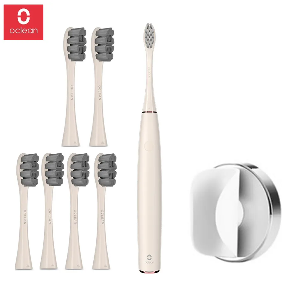 White set with 6head Oclean Air электрическая зубная щетка набор+ 6 щеток приложение управление водонепроницаемый Быстрая зарядка зубная щетка настенный держатель - Цвет: White set with 6head