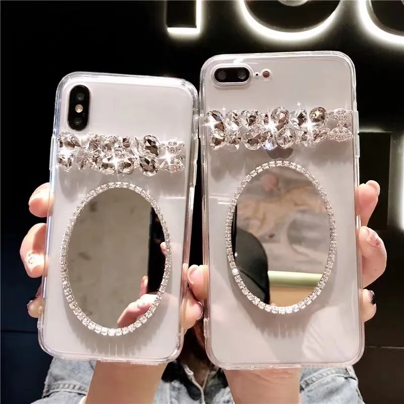 

case for iPhone 11 XR 7 8 11 Pro Max X XS Max Plus 6 6s cover Rhinestone Mirror Soft Shell