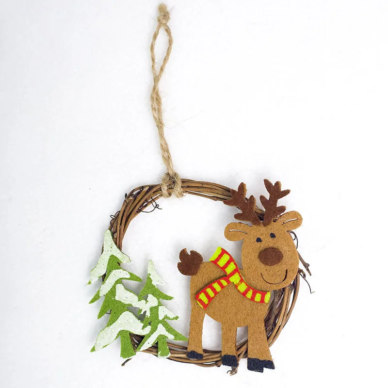 1Pcs 8*8cm Santa Deer Felt Rattan Circle Christmas tree Pendant Hanging Ornament New Year Xmas Party Decoration Supplies 62866