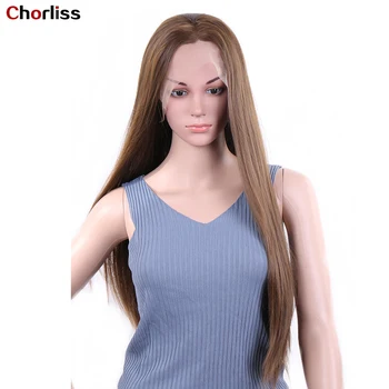 

Long Straight Middle Part Synthetic Lace Front Wigs Soft Blonde Brown Wigs Heat Resistant Fiber Fashion Hair Wigs For Women 28"