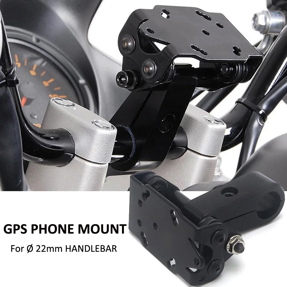 

New Black Motorcycle Accessories For Ø 22mm Handlebar GPS Mount With Handlebar Clamp Phone Bracket Holder