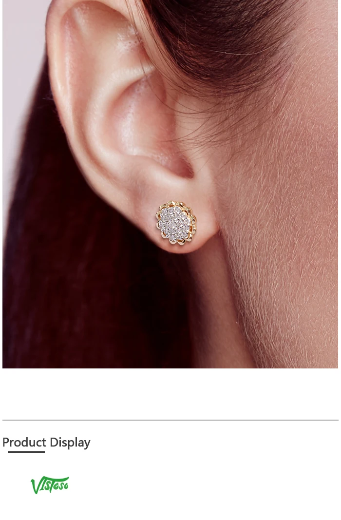 VISTOSO Gold Earrings For Women 14K 585 Yellow Gold Sparkling Diamond Dainty Sunflower Stud Earrings Fashion Trendy Fine Jewelry
