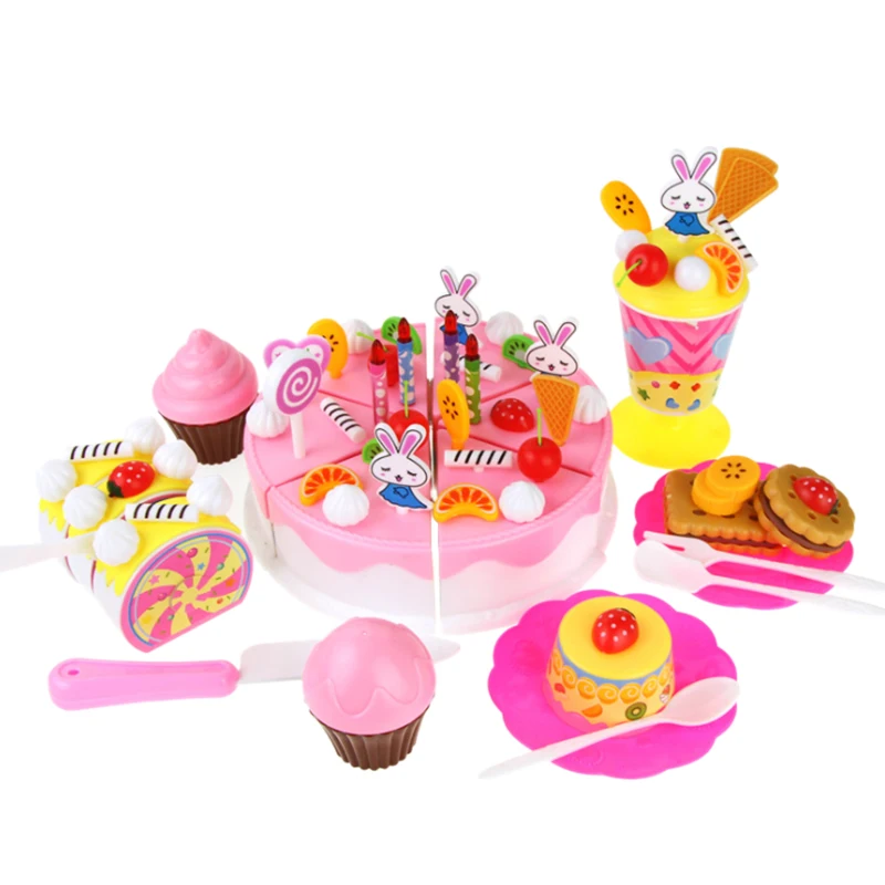 

Pretend Play Food for Kids, 70 Pcs Cutting Birthday Party Cake Toys Set with Candles Fruit Dessert,Kitchen Toy for Children, Tod