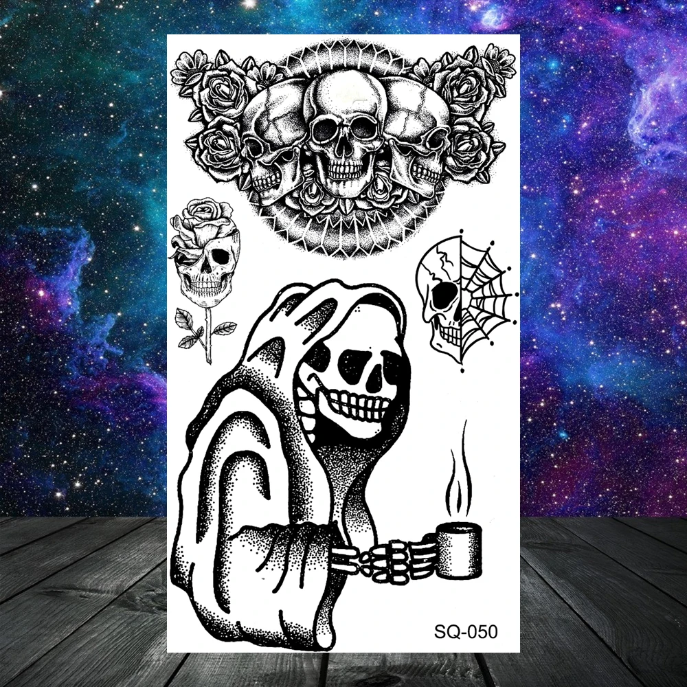 Anchor Pirate Skull Temporary Tattoos For Women Adult Men Kids Boy Astronaut Ship Seahorse Fake Tattoo Neck Arm Hand Small Tatoo 3