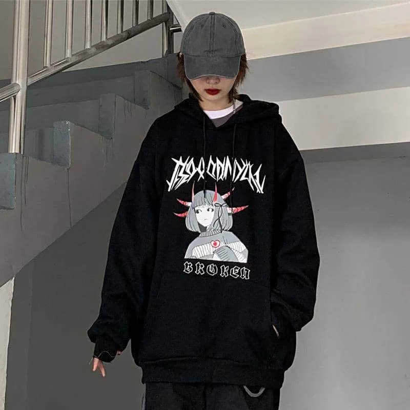 NiceMix Harajuku негабаритных толстовка женская осень мультфильм печати толстовки с длинным рукавом пуловер свободные милые толстовки забавные