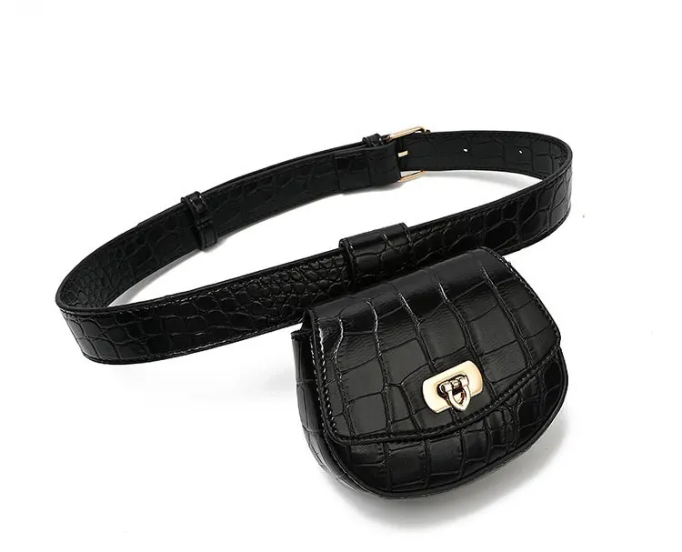 Barabum Belt Female Detachable Pouch Decoration with Skirt Sweater Suit Simple Wild Thin Belt Crocodile Waist Bag