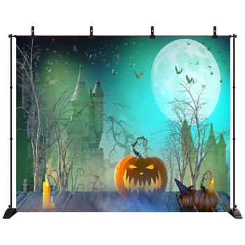 

Acejoker Halloween Backdrop Dark Castle Pumkin Lantern Big Moon bat Photography Background Vinyl Photo Studio Props