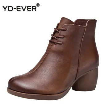 

New High Quality Women Ankle Boots Handmade Genuine Leather Woman Boots Round Toe Lace Up Shoes Female Footwear
