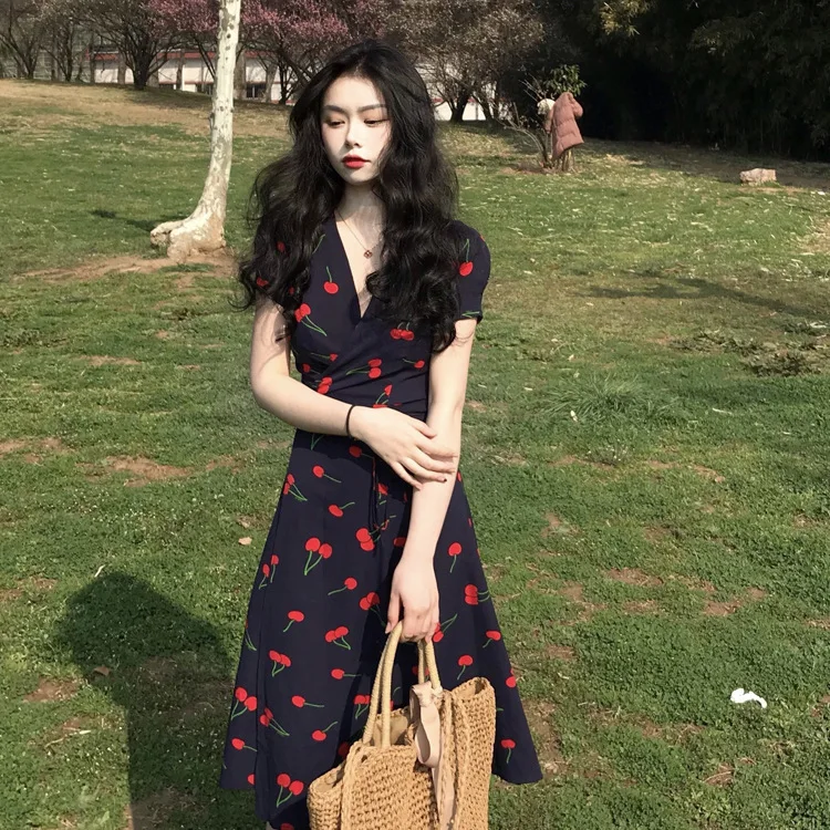 

2020 Summer New Style WOMEN'S Dress Beach Skirt Women's Short-height Seaside Holiday Skirt Graceful Floral-Print Dress