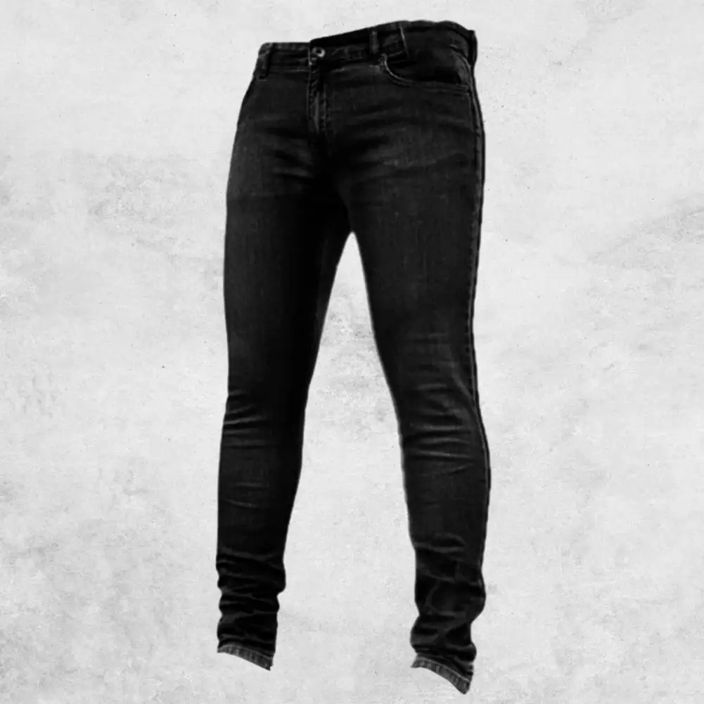 

Multi Pockets Men Jeans Black Long Denim Mid Rise Stretchy Skinny Jean Streetwear Zipper Closure Stretchy Skin-friendly Pants