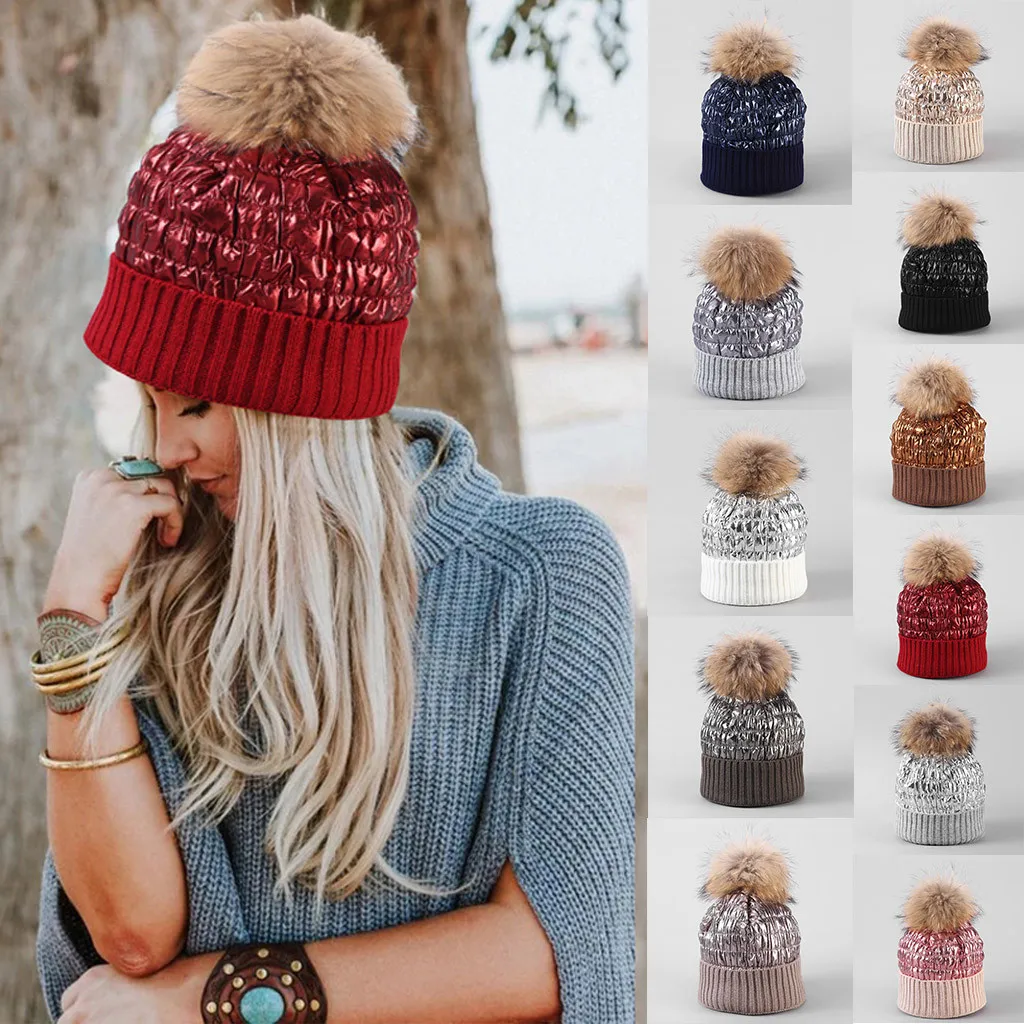Женские шапочки Зимняя кепка с помпонами вязаная шапка грива мяч воротник набор толстые теплые женские шапки Твердые наушники CFemale шапочка для Девочки Головные уборы