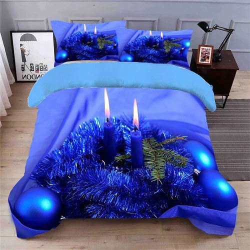 3d bedding set Домашний Детский здоровый 3D комплект постельного белья синий цвет подкладка пододеяльник простыня наволочки Рождественская елка и Снежный олень - Цвет: 3d bedding set