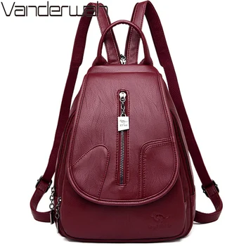 

2019 Classic Women Leather Backpacks For Girls Sac a Dos Female Backpack College Travel Bagpack Ladies Back Pack Mochilas Girl