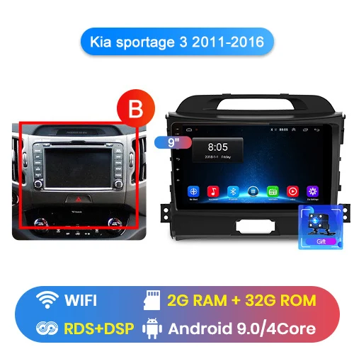 WIFI 2-32GB-B Junsun 4G+ 64G Android 9,0 для Kia sportage 3 4 2010 2011- Авто 2 din автомагнитола стерео плеер Bluetooth gps Нет 2din dvd - Цвет: WIFI 2-32GB-B