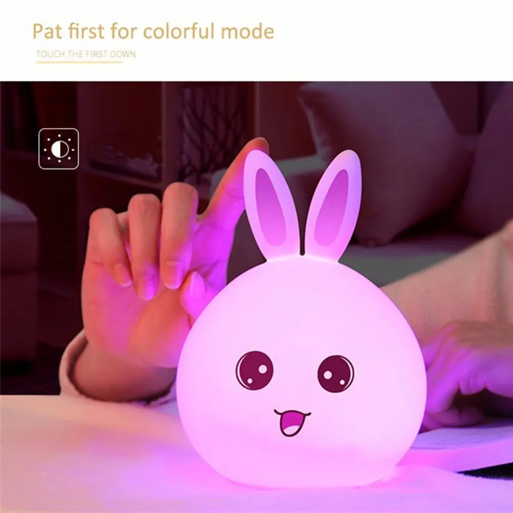 Led Кролик Форма ночной Светильник для детей Детские ночники многоцветный силиконовые Touch Сенсор нажмите Управление ночной Светильник