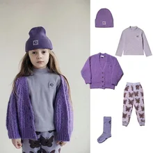 Новые зимние комплекты одежды для девочек, Wyn, футболки с длинными рукавами, длинные штаны, фиолетовый кардиган для маленьких девочек, комплект одежды