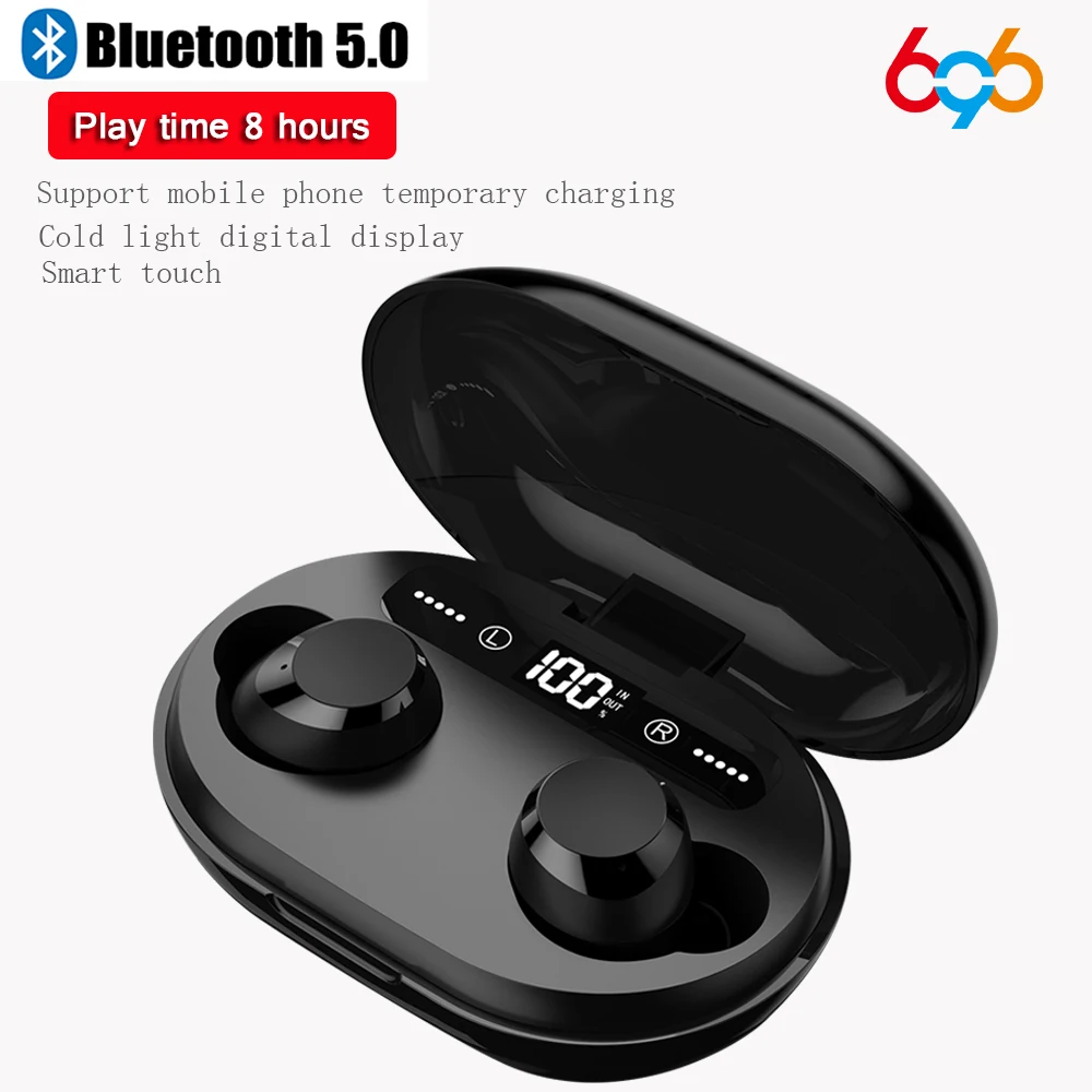 696 C8S TWS Bluetooth 5,0 наушники 6D стерео беспроводные наушники Водонепроницаемая гарнитура с светодиодный дисплей зарядная коробка аккумулятор 3000 мАч