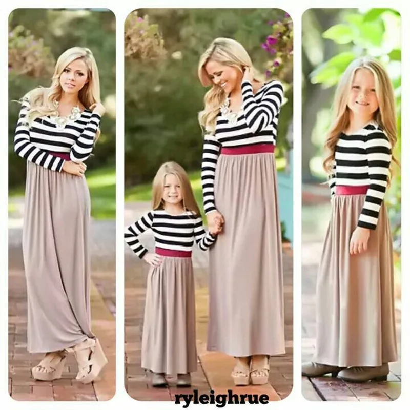 Mother and Daughter Clothes Cotton Dress 2019 New HOT Matching Outfits Striped Stitching Christmas Family Dresses QZ104 | Мать и ребенок