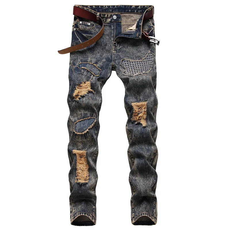 

2020 Autumn Men New Skinny Jeans Size 42 Biker Outwear Pants Hommes Ripped Jeans