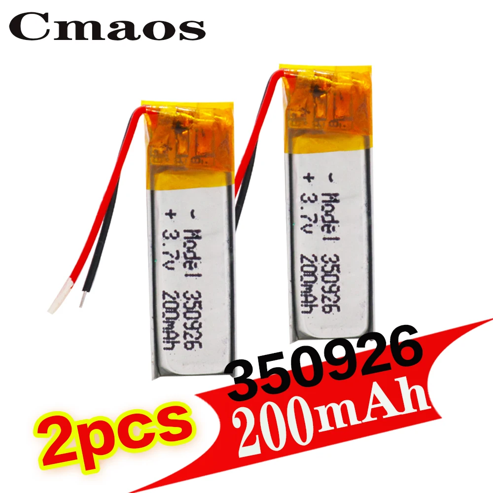 2PCS RECHARGEABLE 3.7V 200MAH LI-ION BATTERY 350926 Li-polymer Batteries FOR MP3 MP4 MP5 BLUETOOTH HEADSET GPS | Электроника