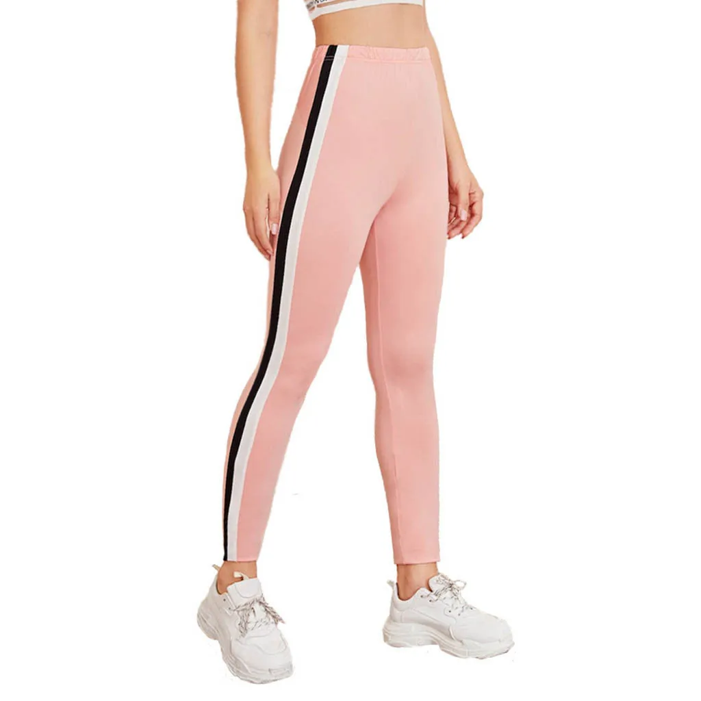 New Women's Yoga Leggings Polyester Colour-Coloured Stitching Fitness Running Yoga Nine-minute Pants seamless leggings