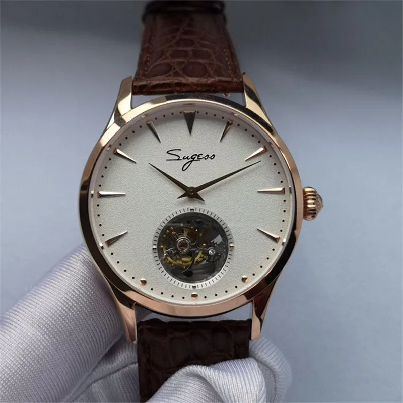 Оригинальные мужские часы Tourbillon ST8002 Move, мужские часы из натуральной кожи аллигатора, мужские механические часы от ведущего бренда s Real Tourbillon
