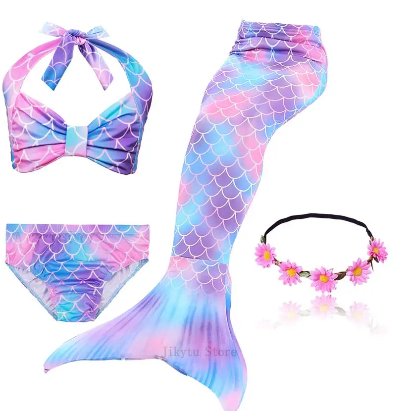 Package 3 Kids Swimming Mermaid Tail Bikini Set can add with Monofin Flipper Ariel Costumes Cosplay Swimsuit Bathing Suit for Girls - Цвет: Package 3