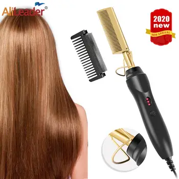 

Leeons Hot Comb Electric Hot Comb Wet And Dry Hair Curler Comb Hot Straightening Heating Comb Iron Environmentally Gold Comb