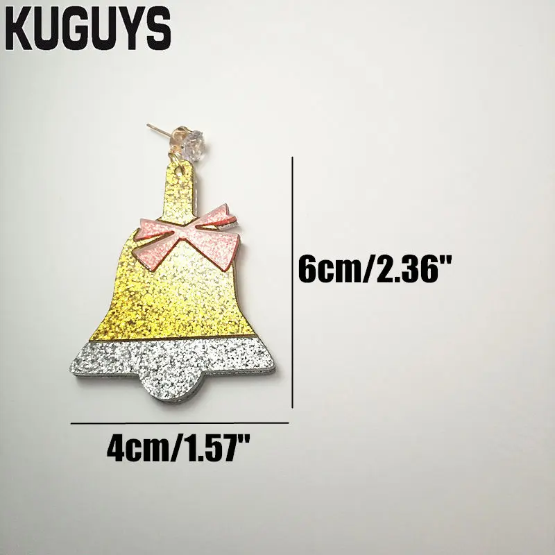 KUGUYS, 8 стилей, Рождественская елка, серьги Снеговики для женщин, акриловые блестящие цветные серьги, подарок Санта Клауса, сережка Модная бижутерия